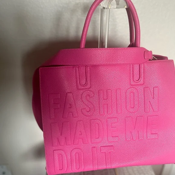 HOUSE OF REHAB  BLACK OWNED Pink FAUX LEATHER PEBBLE MEDIUM tote - Picture 3 of 17